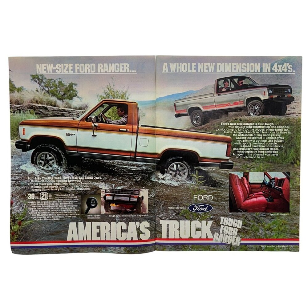 1982 Ford Ranger Print Ad Vintage 2 Page 4x4 Truck Built Ford Tough